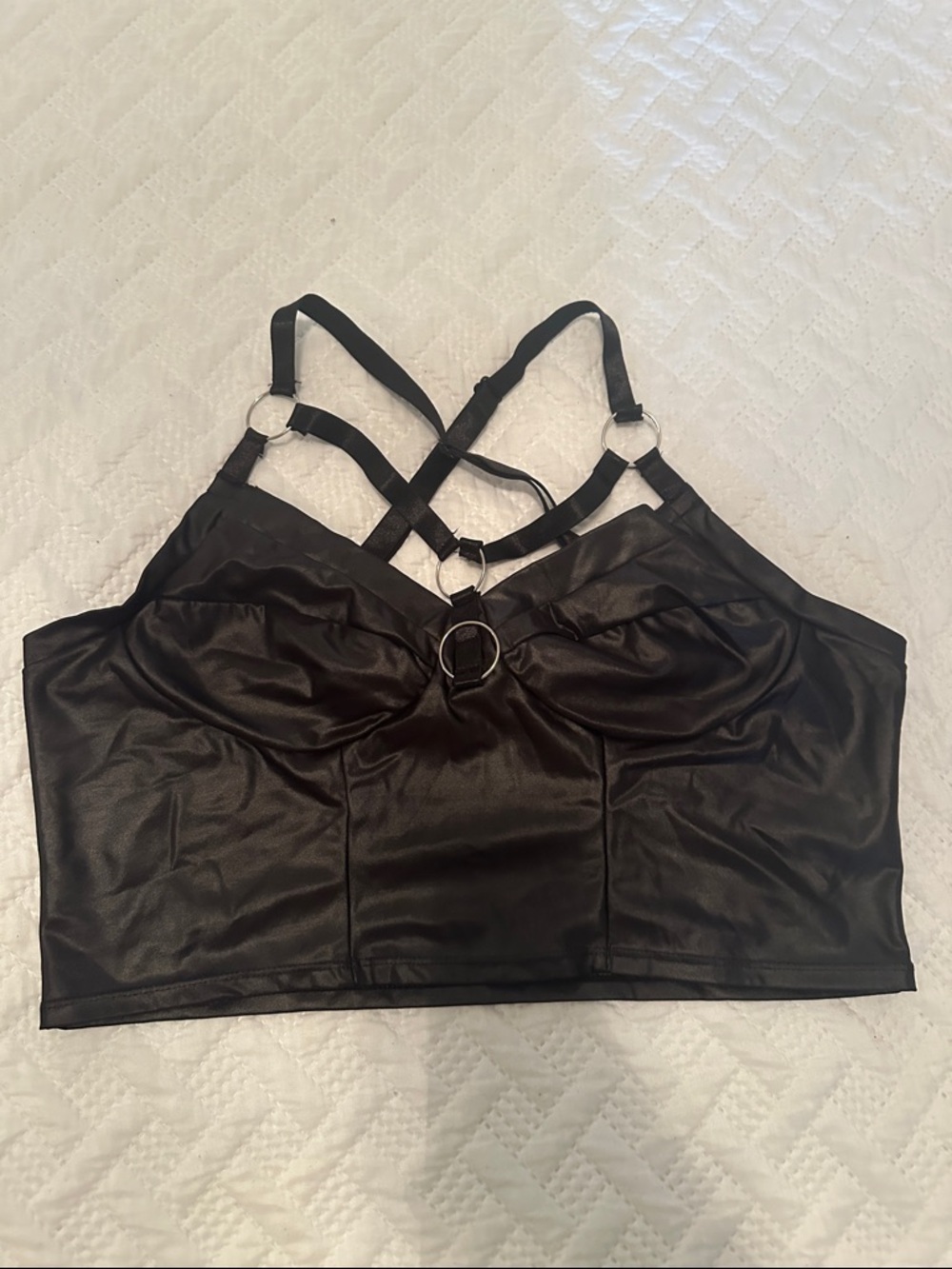 SHEIN Black Faux Leather Strappy Crop Top